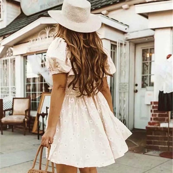 Cream Boho OFF shoulder Floral Print Mini  DRESS - Picture 5 of 9